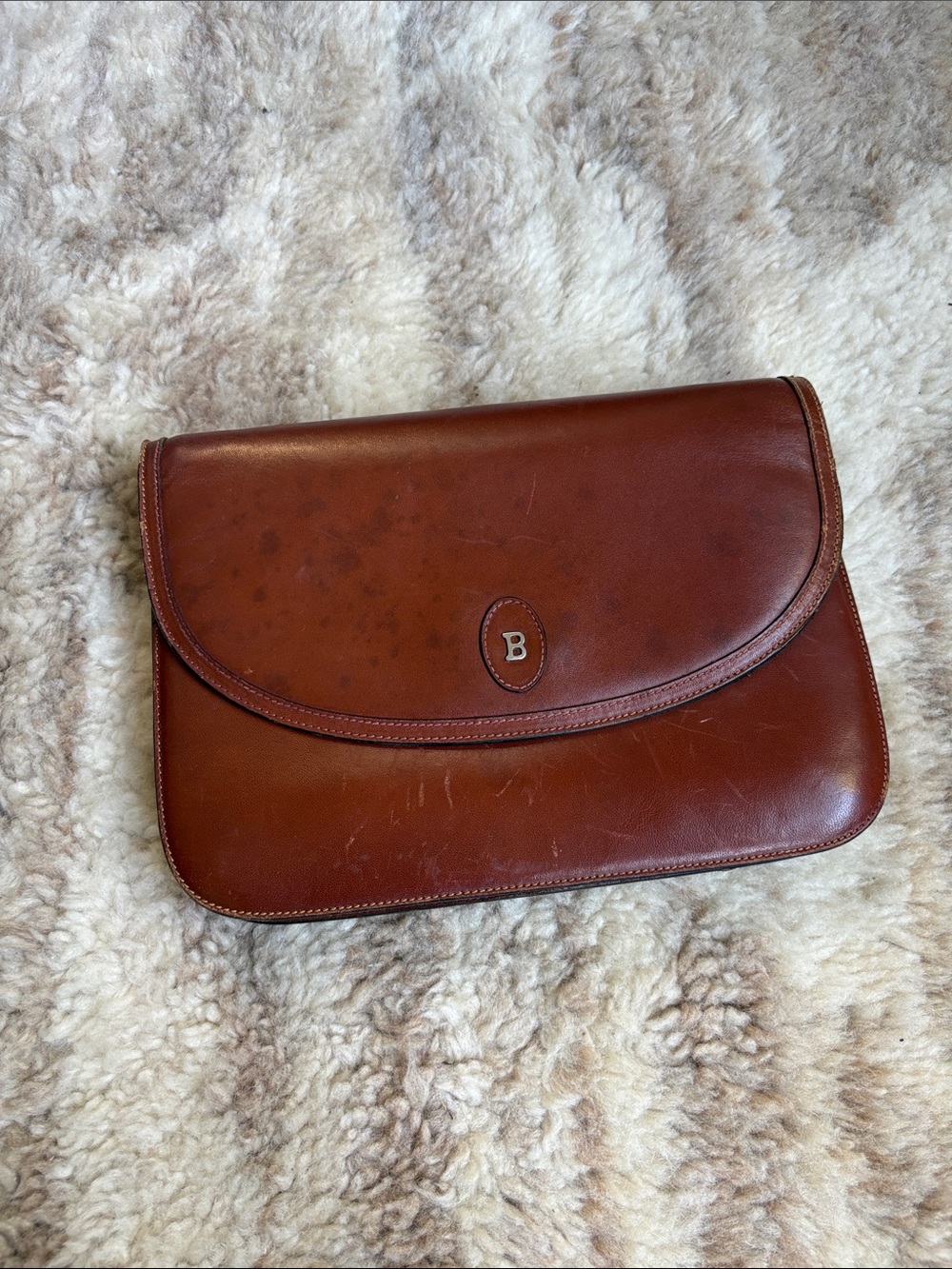 Vintage Bally Brown Leather Envelope Clutch
